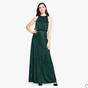 Adrianna Papell Green Blouson Beaded Dress